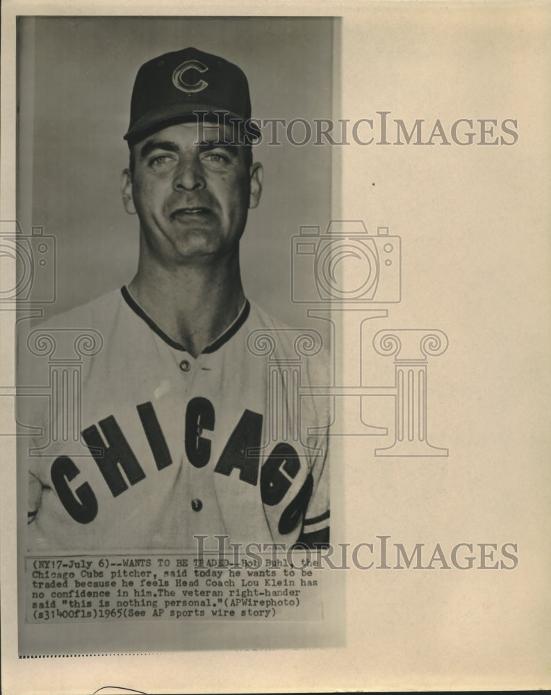 1965 Press Photo Bob Buhl, Chicago Cubs Baseball Pitcher - hcs00356- Historic Images