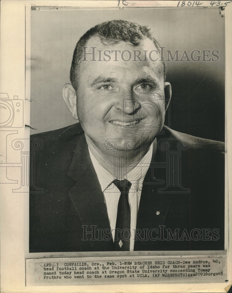 1965 Press Photo Dee Andres, Oregon State University Head Football Coach- Historic Images