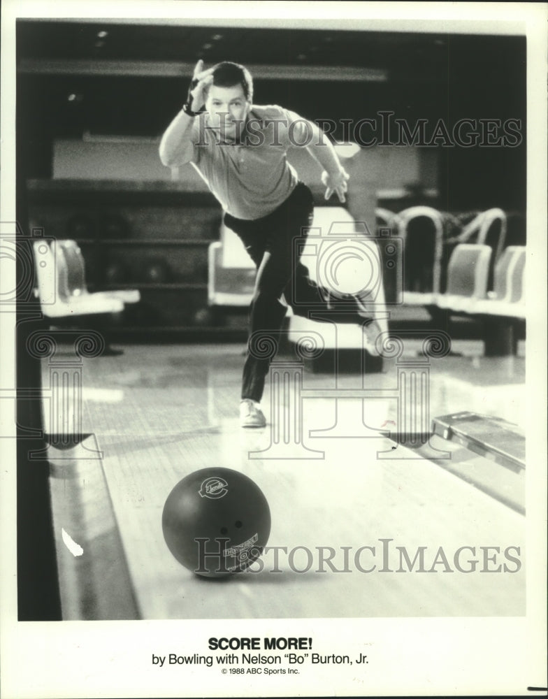 1988 Press Photo Bowling with Nelson "Bo" Burton, Jr. - hcs00703- Historic Images