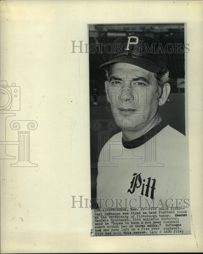 1972 Press Photo University of Pittsburgh football coach, Carl DePasqua fired.- Historic Images