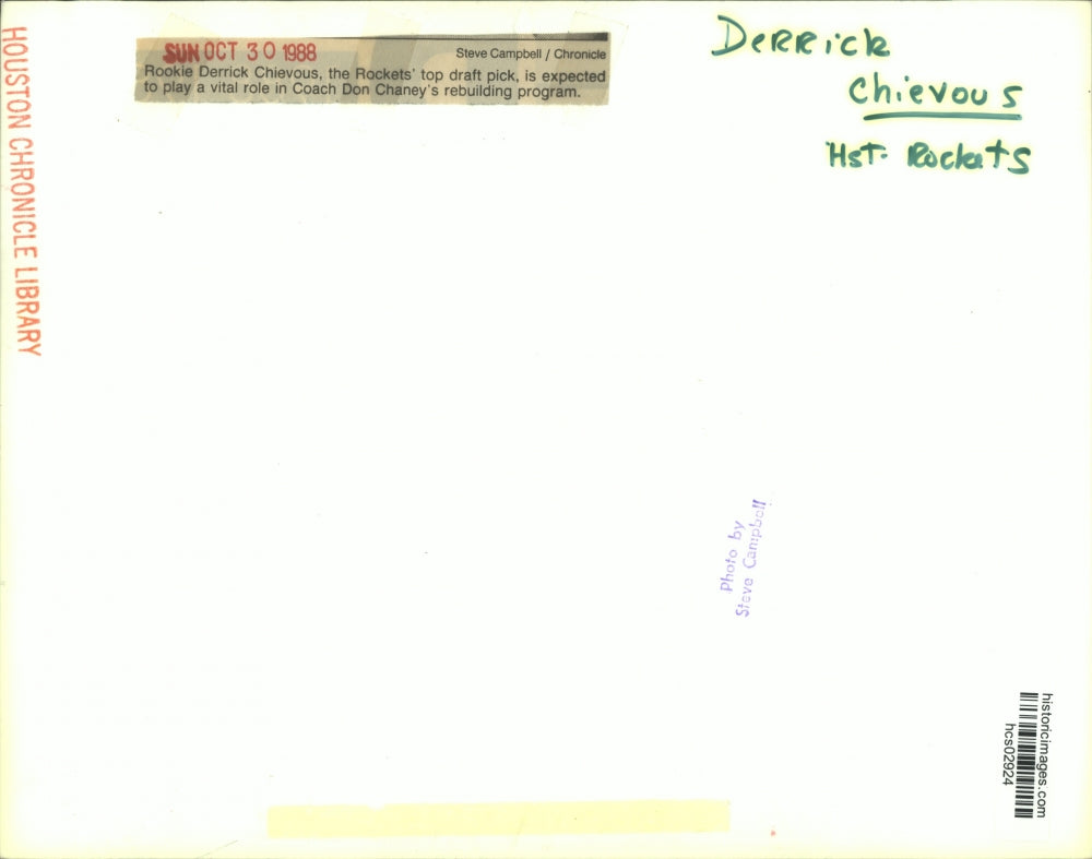 1988 Press Photo Houston Rockets' top rookie basketball player, Derrick Chevous