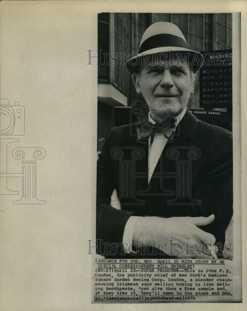 1971 Press Photo John Condon, Madison Square Garden Boxing Corp. publicity chief- Historic Images