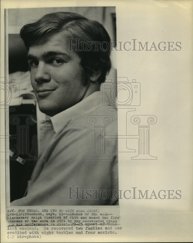 1971 Press Photo University of Pittsburgh&#39;s Ralph Cindrich named lineman of week- Historic Images