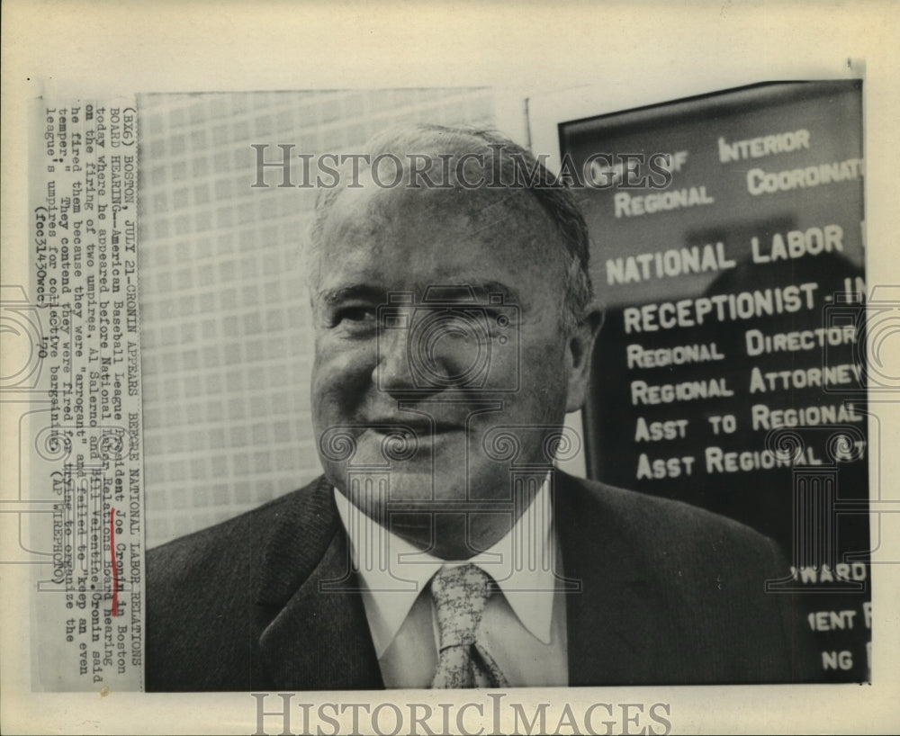 1970 Press Photo American League president Joe Cronin appears before Labor Board- Historic Images