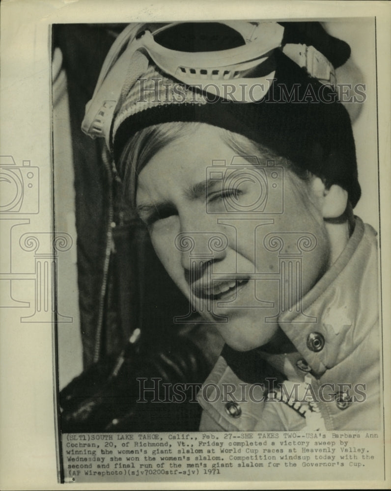 1971 Press Photo USA skier Barbara Ann Cochran wins women&#39;s events at World Cup- Historic Images