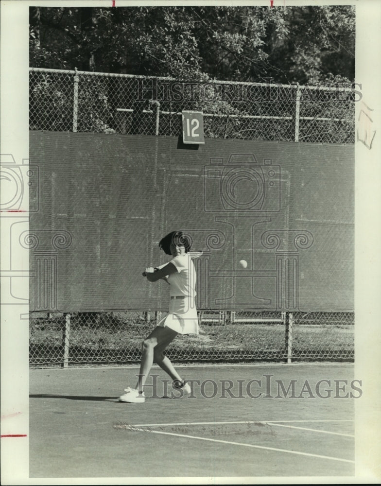 1976 Press Photo Tennis professional Arlene Cohen prepares to hit a backhand.- Historic Images