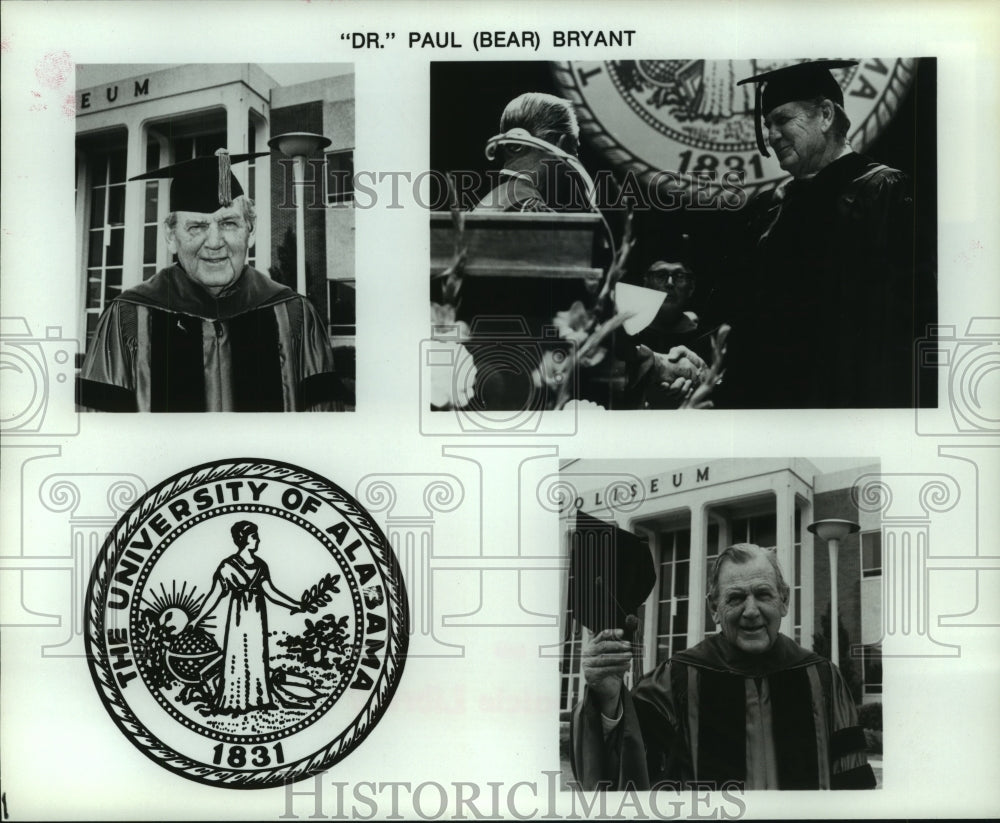 1983 Press Photo Alabama coach Paul &quot;Bear&quot; Bryand receives doctorate.- Historic Images