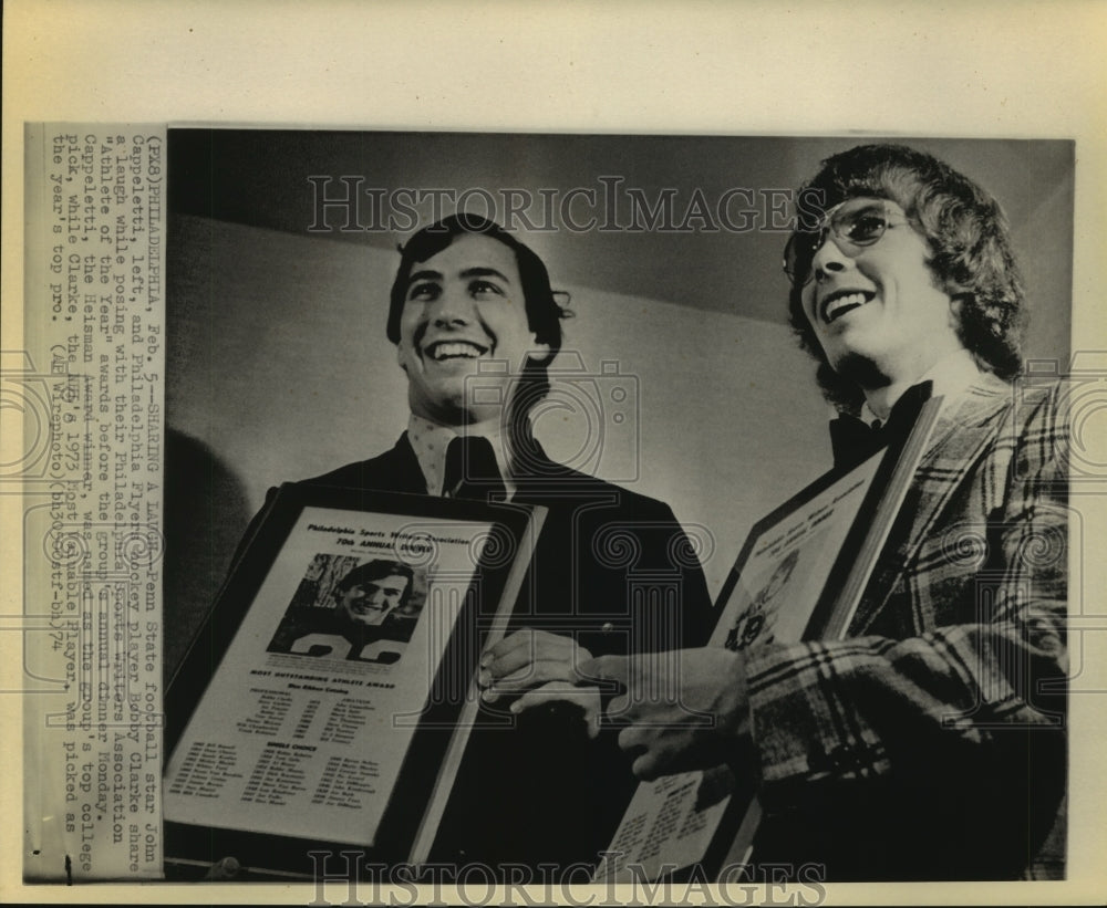 1974 Press Photo John Cappeletti and Bobby Clark win Athlete of the Year awards.- Historic Images