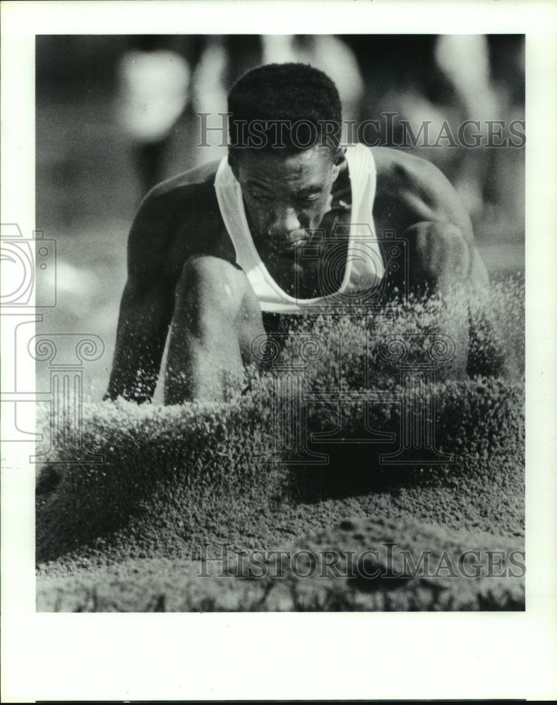 1990 Press Photo Texas-Arlington&#39;s Brent Eckels at Meet of Champions in Houston- Historic Images