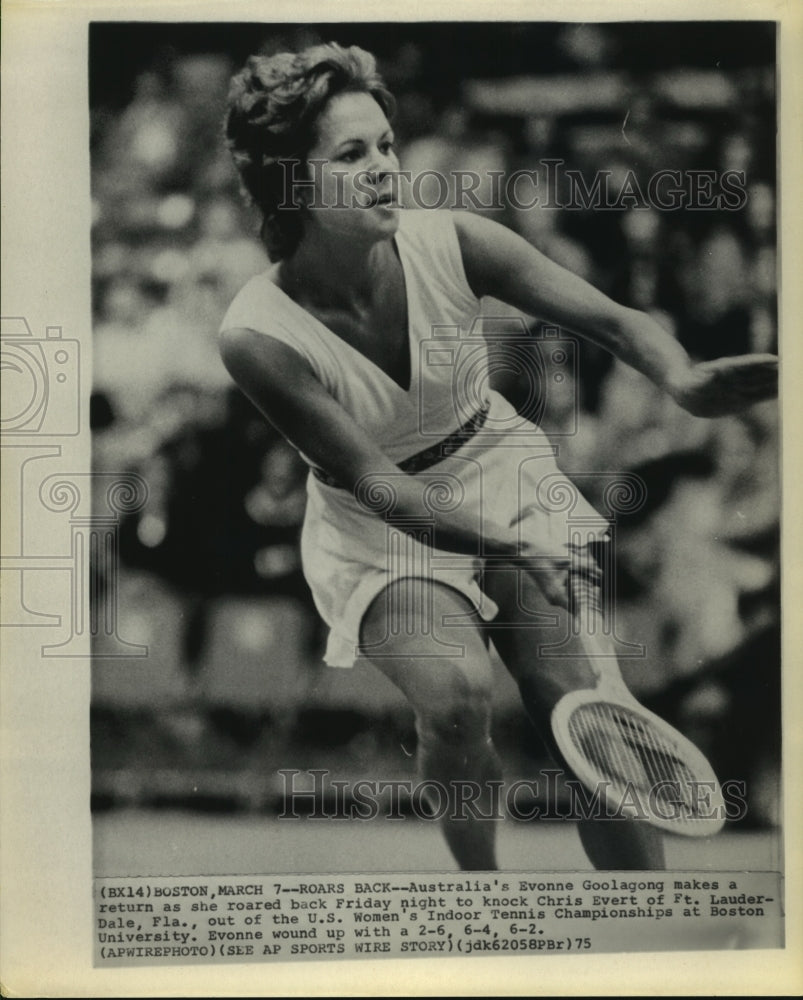 1975 Press Photo Evonne Goolagong wins match at U.S. Women's Indoor Championship- Historic Images