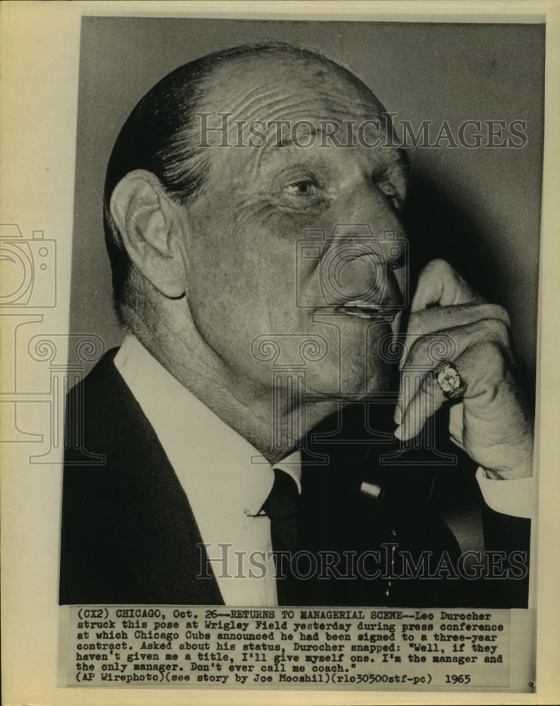 1965 Press Photo Chicago Cubs announce Leo Durocher to return as manager.- Historic Images