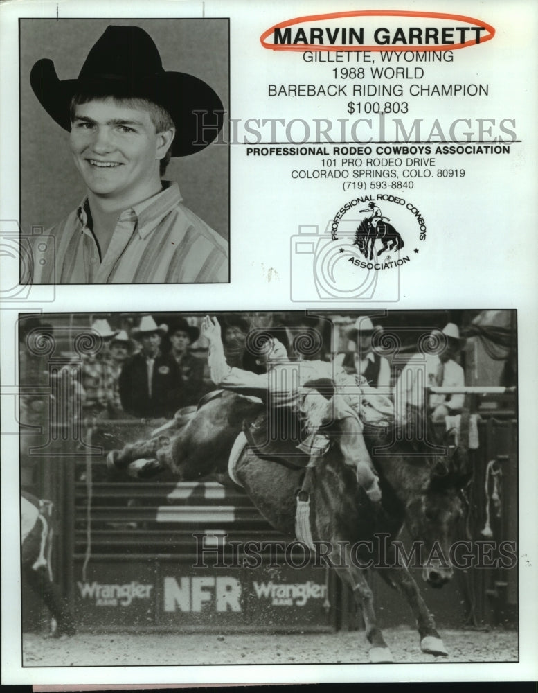 1989 Press Photo Marvin Garrett of Gillette, WY., World Bareback Riding Champion- Historic Images