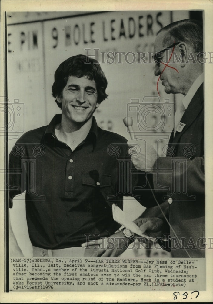 1976 Press Photo Golfer Jay Haas congratulated for par-three win at Augusta.- Historic Images