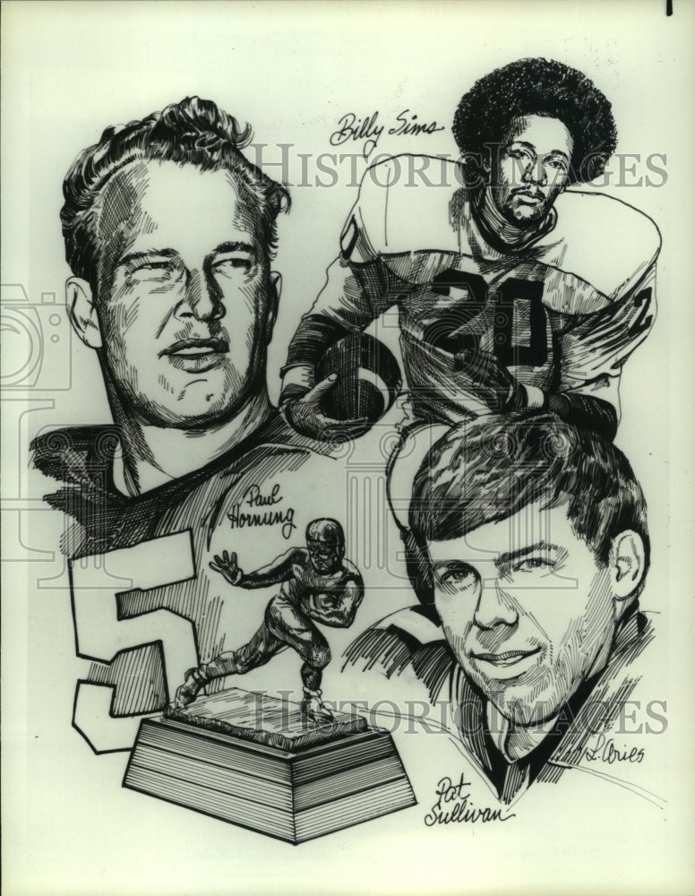 1985 Press Photo Drawing of Heisman winners to co-host Heisman Award Special- Historic Images