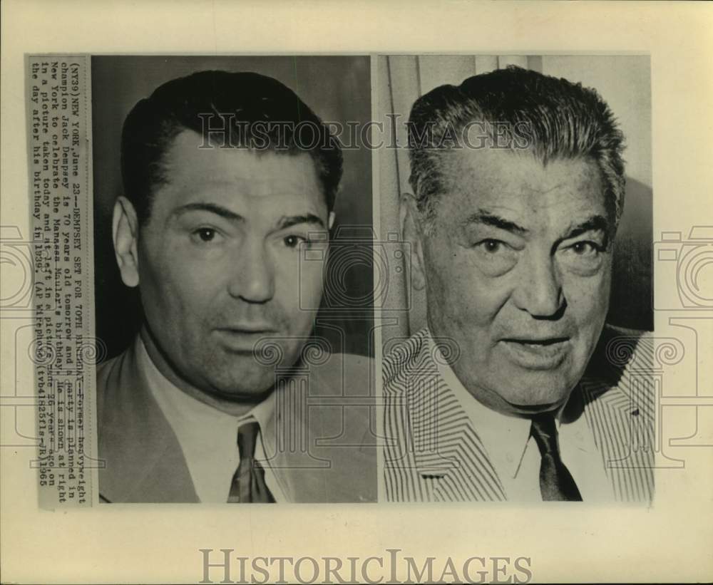 1965 Press Photo Former heavyweight champion Jack Dempsey at 70 and as young man- Historic Images