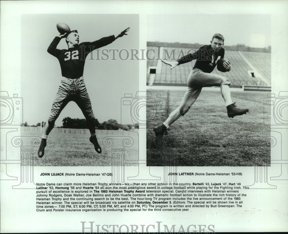 1983 Press Photo Heisman Trophy winners John Lujack, 1947 and John Lattner, 1953- Historic Images