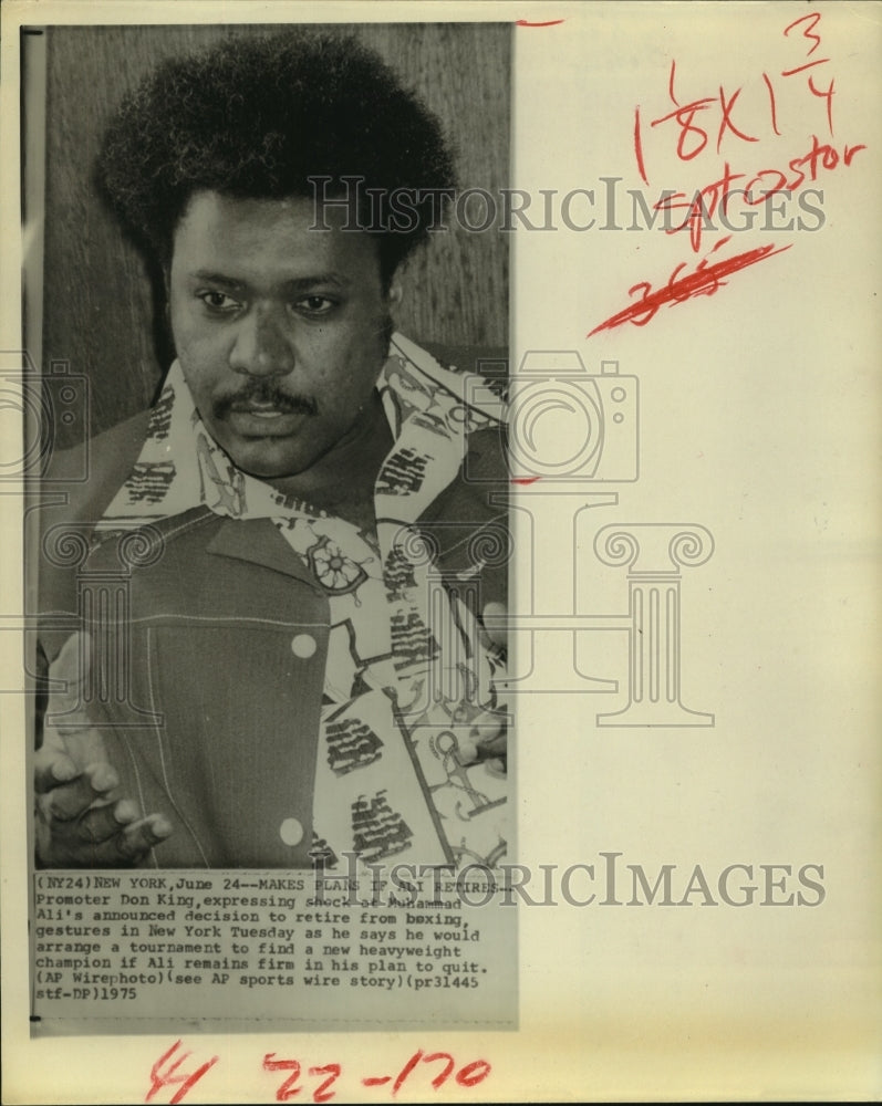 1975 Press Photo Promoter Don King to promote heavyweight tourney if Ali retires- Historic Images