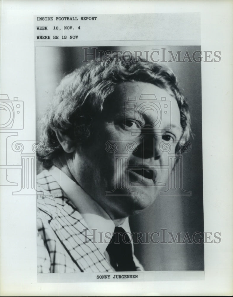 1986 Press Photo Former quarterback Sonny Jurgensen subject of football report.- Historic Images