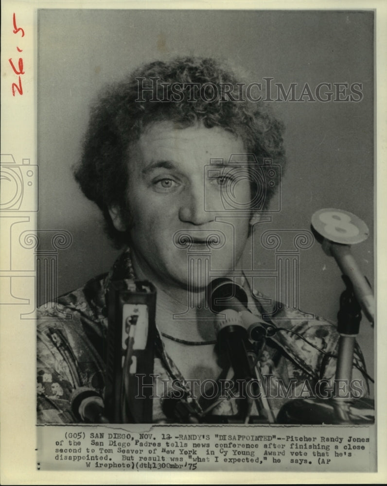 1975 Press Photo San Diego Padres&#39; Randy Jones disappointed about Cy Young vote- Historic Images