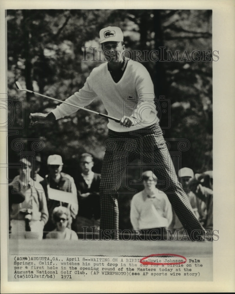 1971 Press Photo Golfer Howie Johnson reacts to made birdie putt at The Masters.- Historic Images