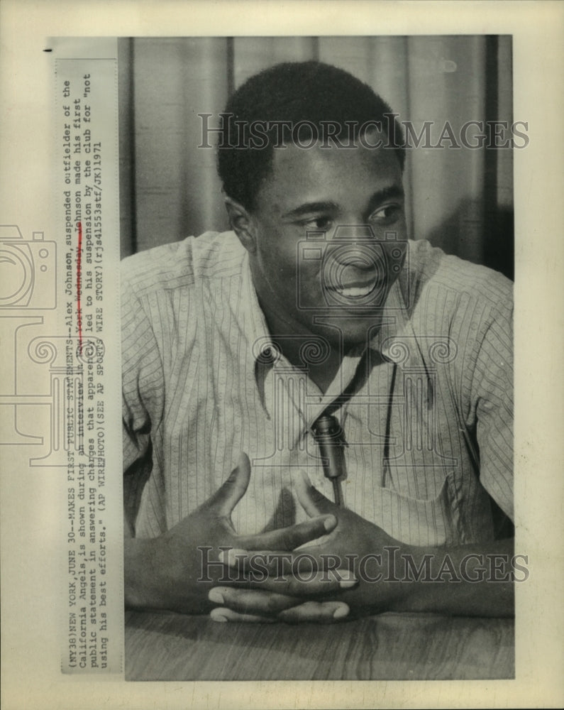 1971 Press Photo Baseball player Alex Johnson suspended from California Angels.- Historic Images