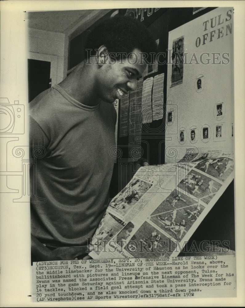 1972 Press Photo University of Houston&#39;s Harold Evans named Lineman of the Week- Historic Images