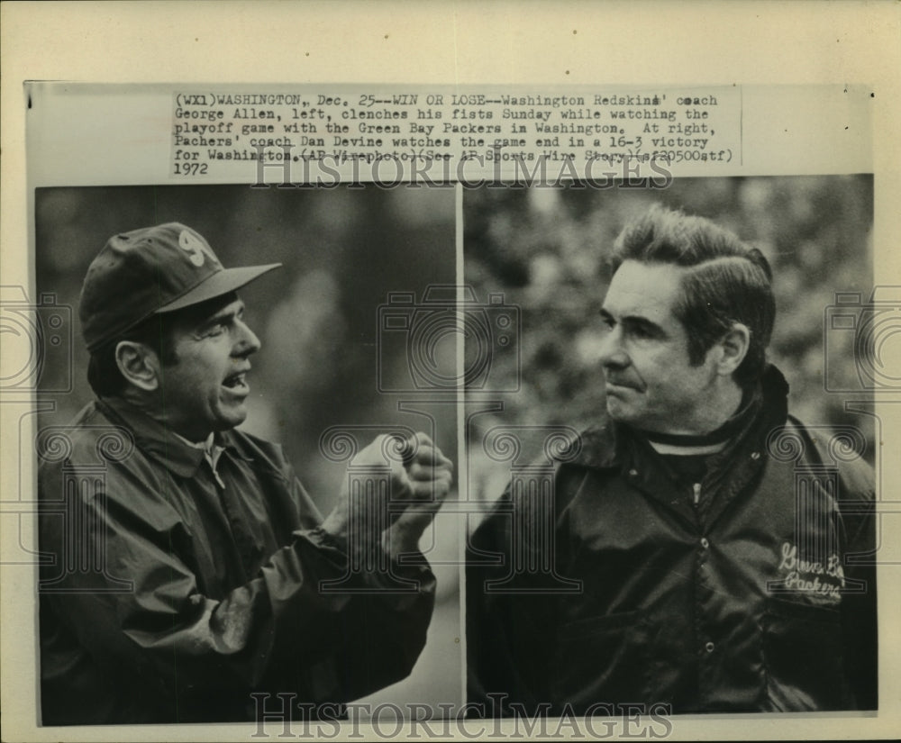 1972 Press Photo Redskins&#39; coach George Allen and Packaers&#39; coach Dan Devine.- Historic Images