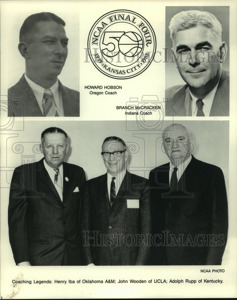 1988 Press Photo Pair of Final Four coaches and a trio of coaching legends.- Historic Images