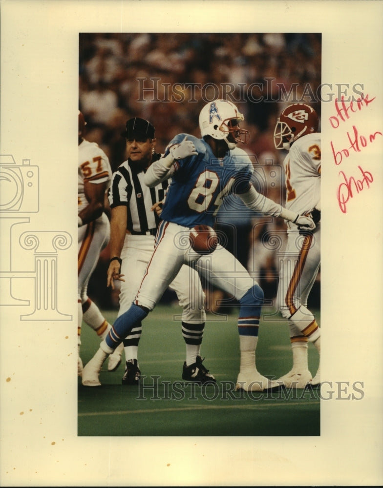 1992 Press Photo Houston Oilers&#39; Haywood Jefferies in game against Kansas City.- Historic Images