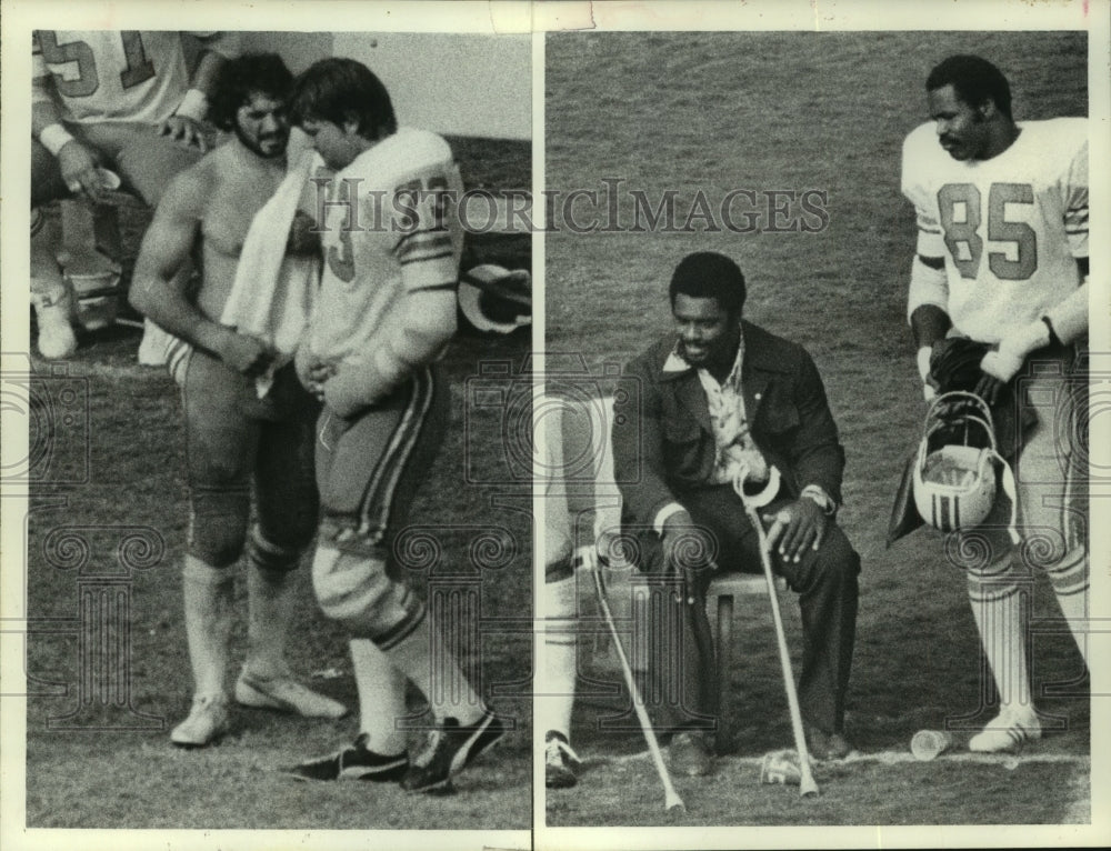 1976 Press Photo Injured Oilers as they watch from the sidelines. - hcs09482- Historic Images