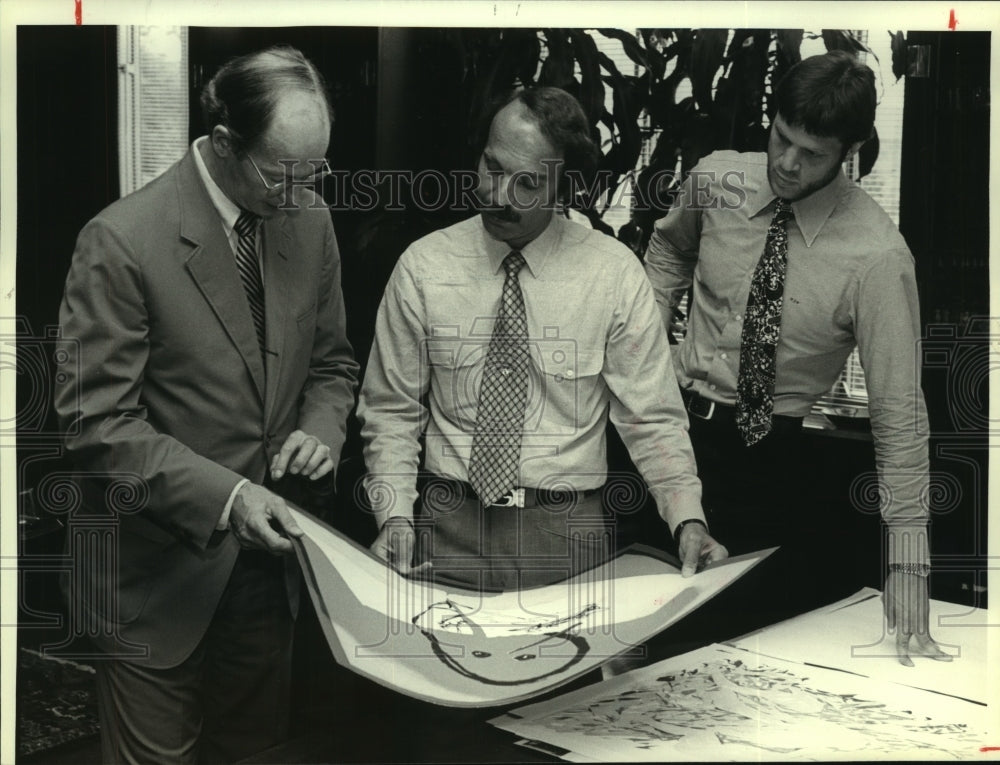 1981 Press Photo UH&#39;s George Bunker, Barry Munitz, &amp; former Rocket Mike Newlin- Historic Images