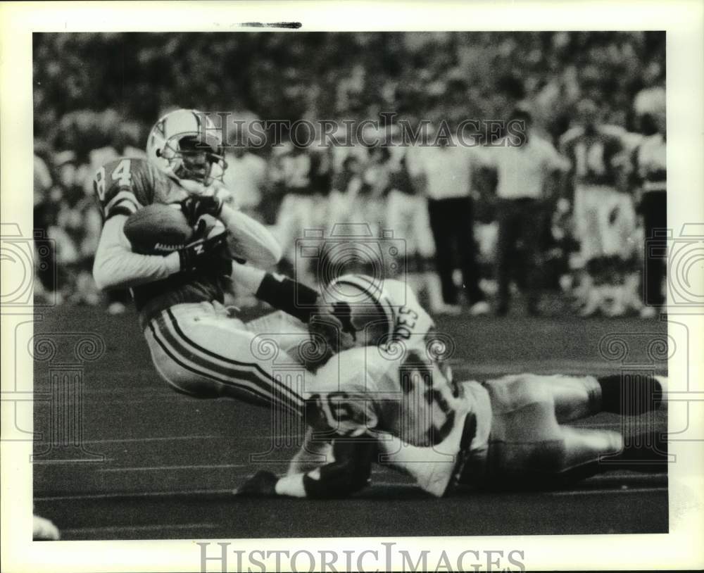 1989 Press Photo Haywood Jeffires makes reception as Bennie Blades makes tackle- Historic Images