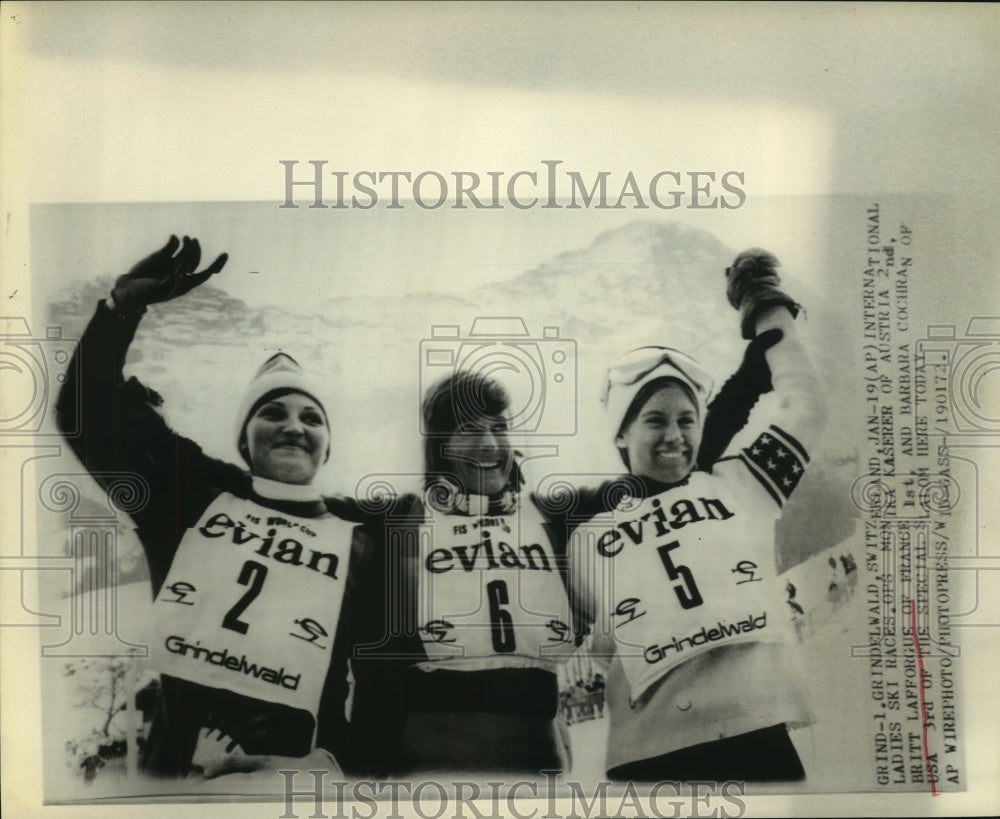 1972 Press Photo Top three finishers of Special Slalom, Grindelwald, Switzerland- Historic Images