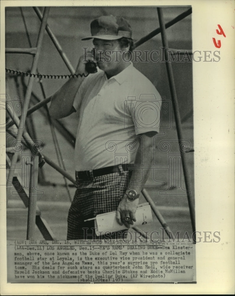 1973 Press Photo VP and general manager of Los Angeles Rams, Don Klosterman.- Historic Images