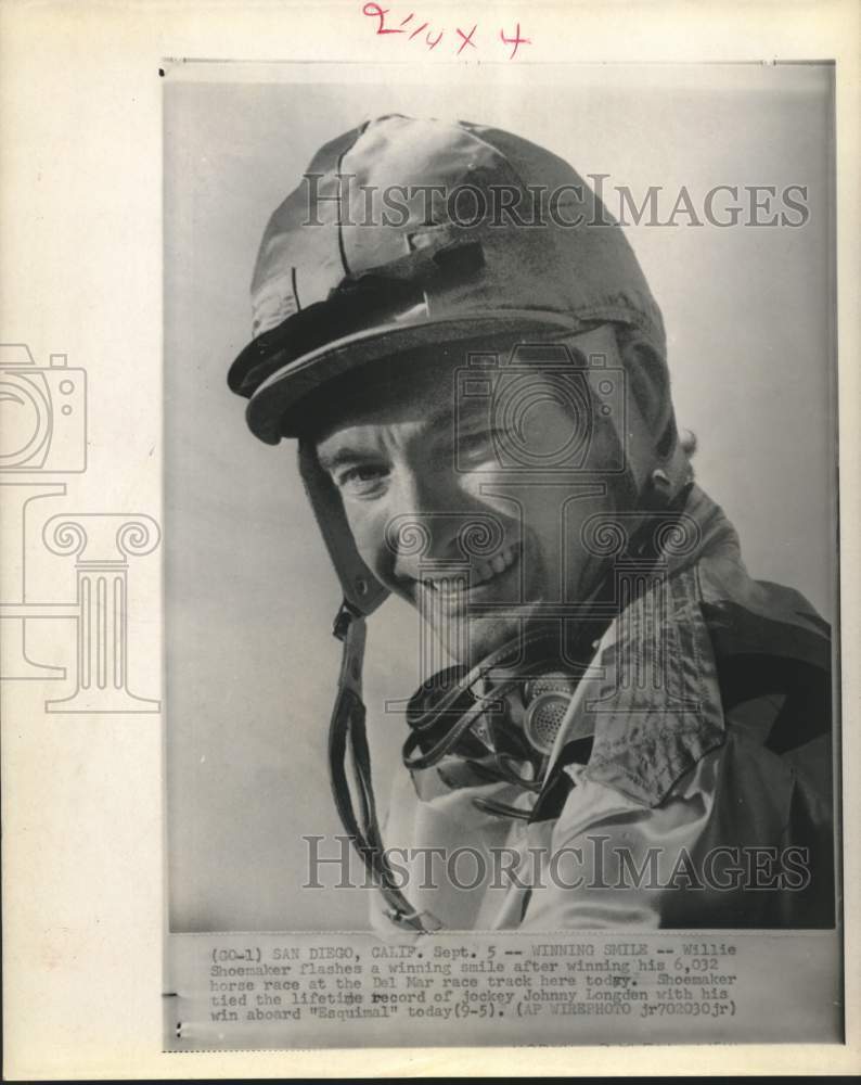 1976 Press Photo Willie Shoemaker wins at the Del Mar race track, San Diego- Historic Images