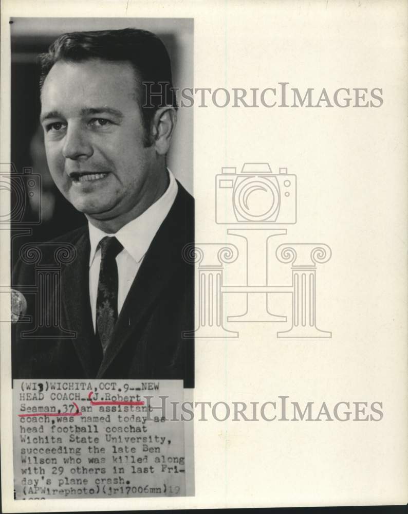 1970 Press Photo J. Robert Seaman named new head football coach at Wichita State- Historic Images