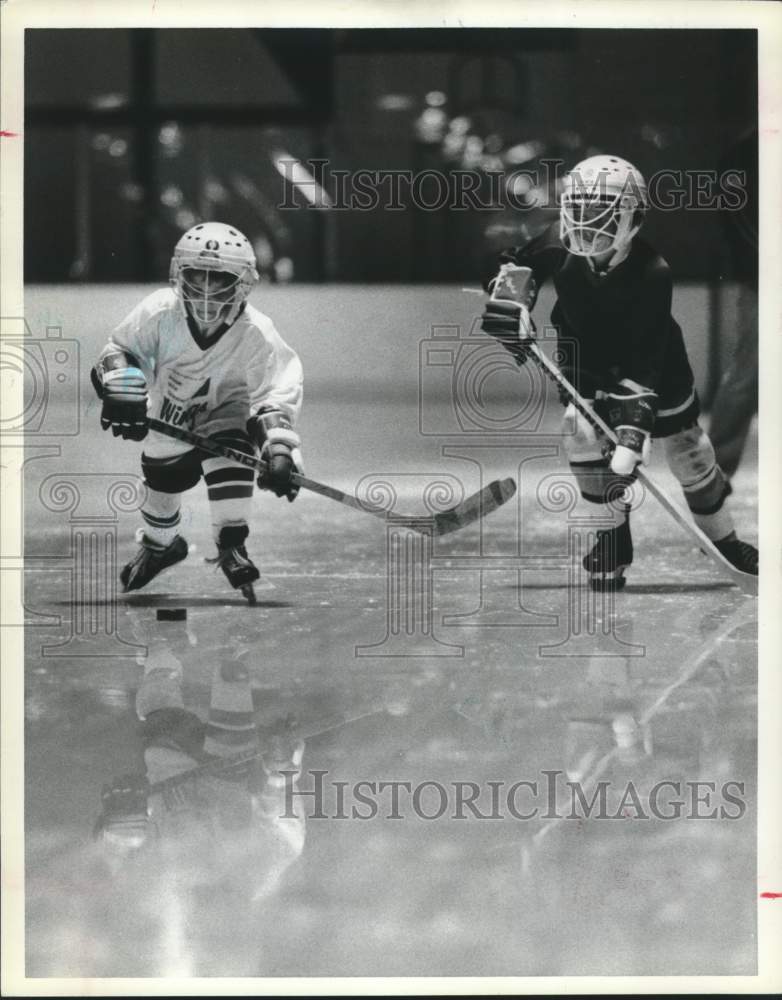 1978 Press Photo Youngsters Tony Pillegge and Robbie Hart play hockey- Historic Images