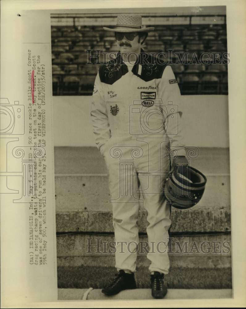 1975 Press Photo Indy 500 rookie driver Billy Scott waits to put car on track.- Historic Images
