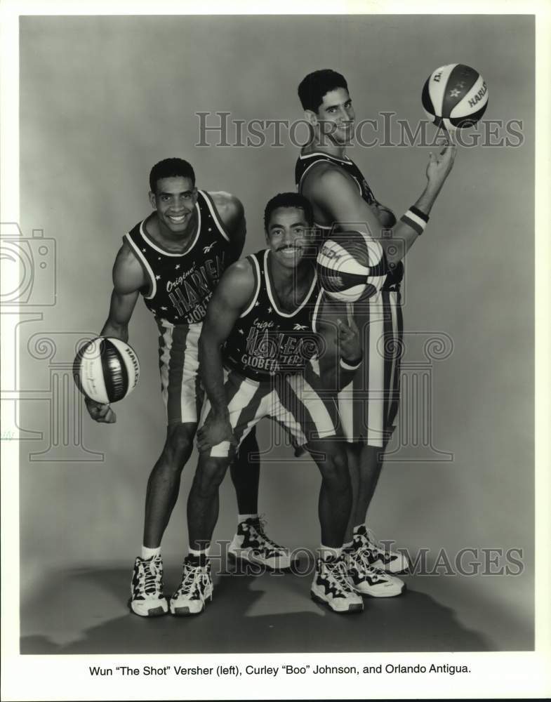 1999 Press Photo The Globetrotters Wun Versher, Curley Johnson, Orlando Antigua- Historic Images