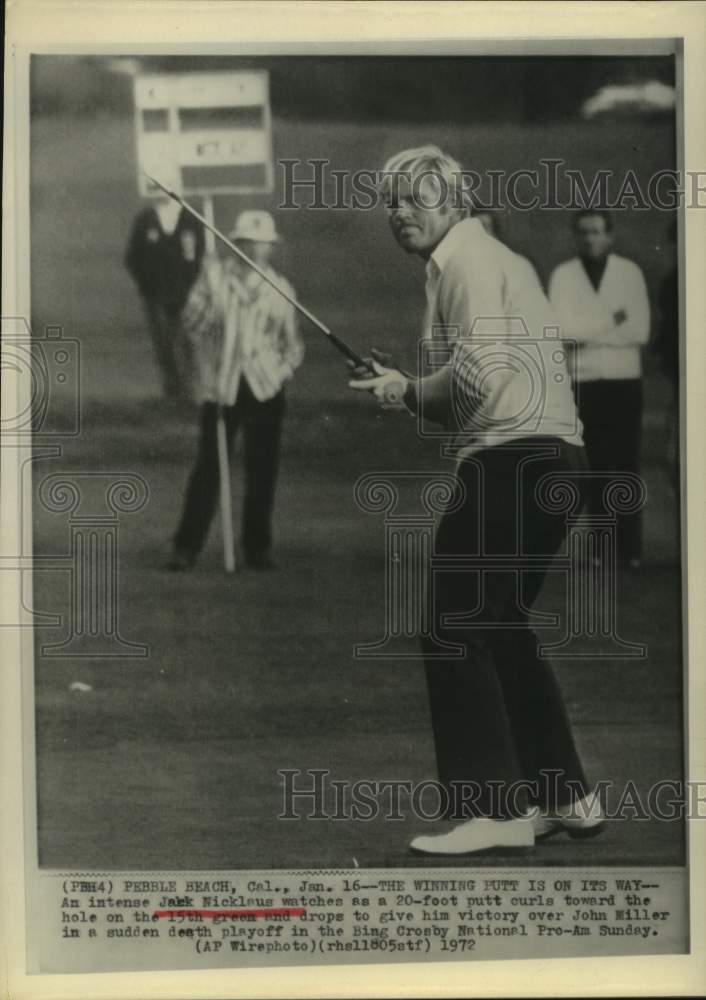 1972 Press Photo Jack Nicklaus sinks birdie to win Bing Crosby Pro-Am.- Historic Images