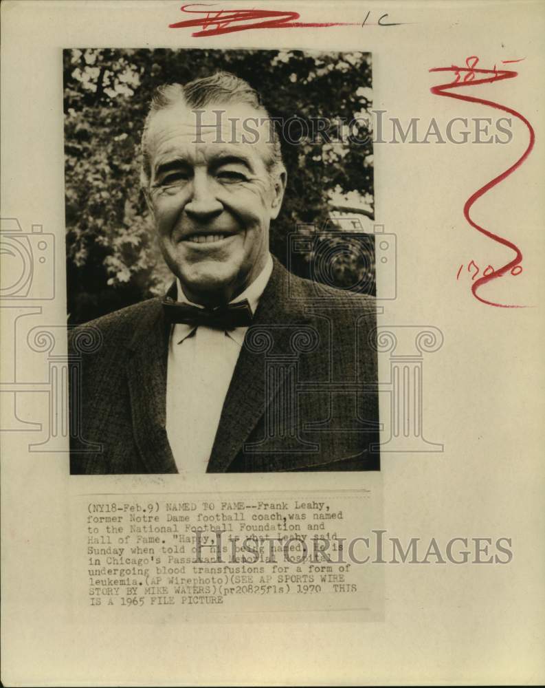 1965 Press Photo Former Notre Dame coach Frank Leahy, named to Hall of Fame.- Historic Images