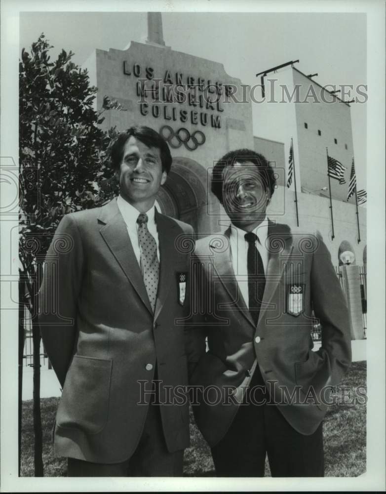 1986 Press Photo Olympic Sports commentators Marty Liquori and Al Michaels.- Historic Images