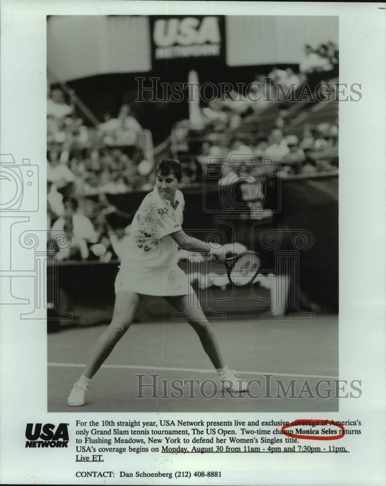 1993 Press Photo US Open Tennis Champ Monica Seles prepares to hit backhand.- Historic Images