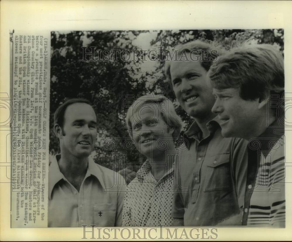 1975 Press Photo Graham, Nicklaus, Weiskopf, Watson pose at World Series of Golf- Historic Images