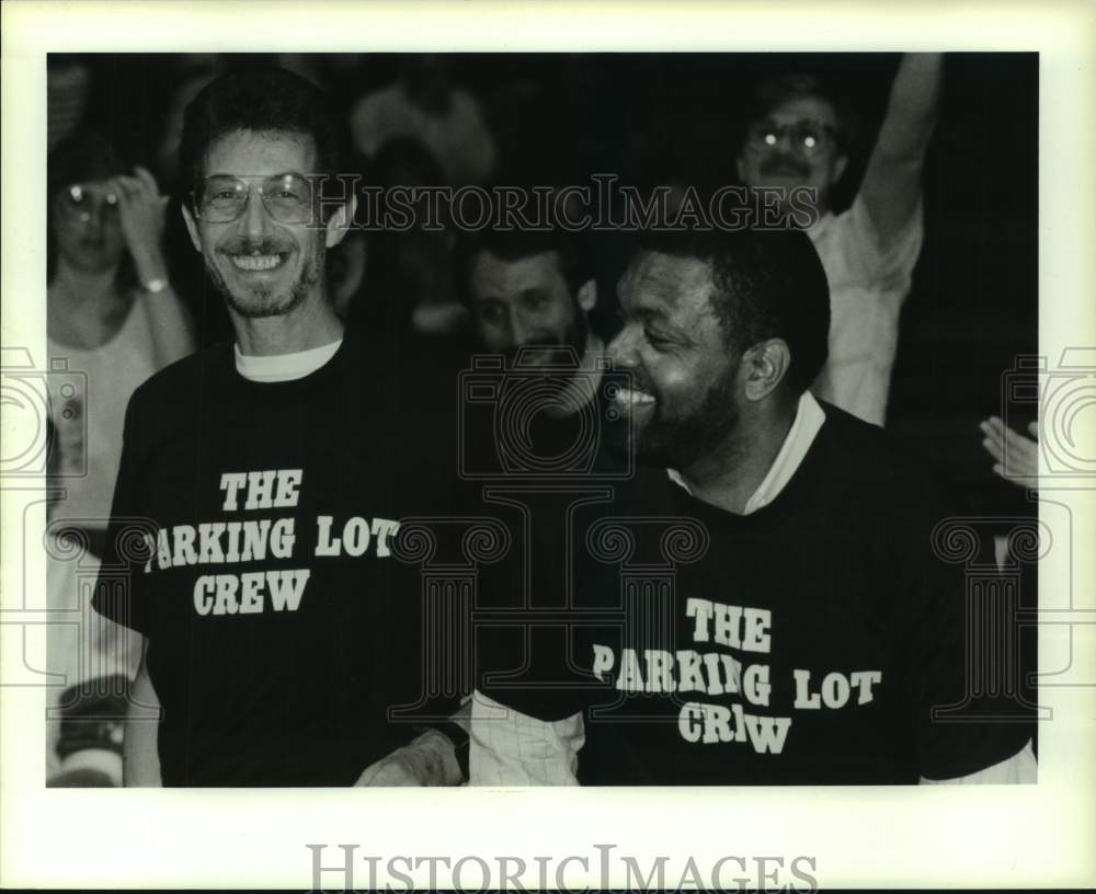 1988 Press Photo &quot;The Parking Lot Crew&quot; fan group before Houston Rockets game- Historic Images