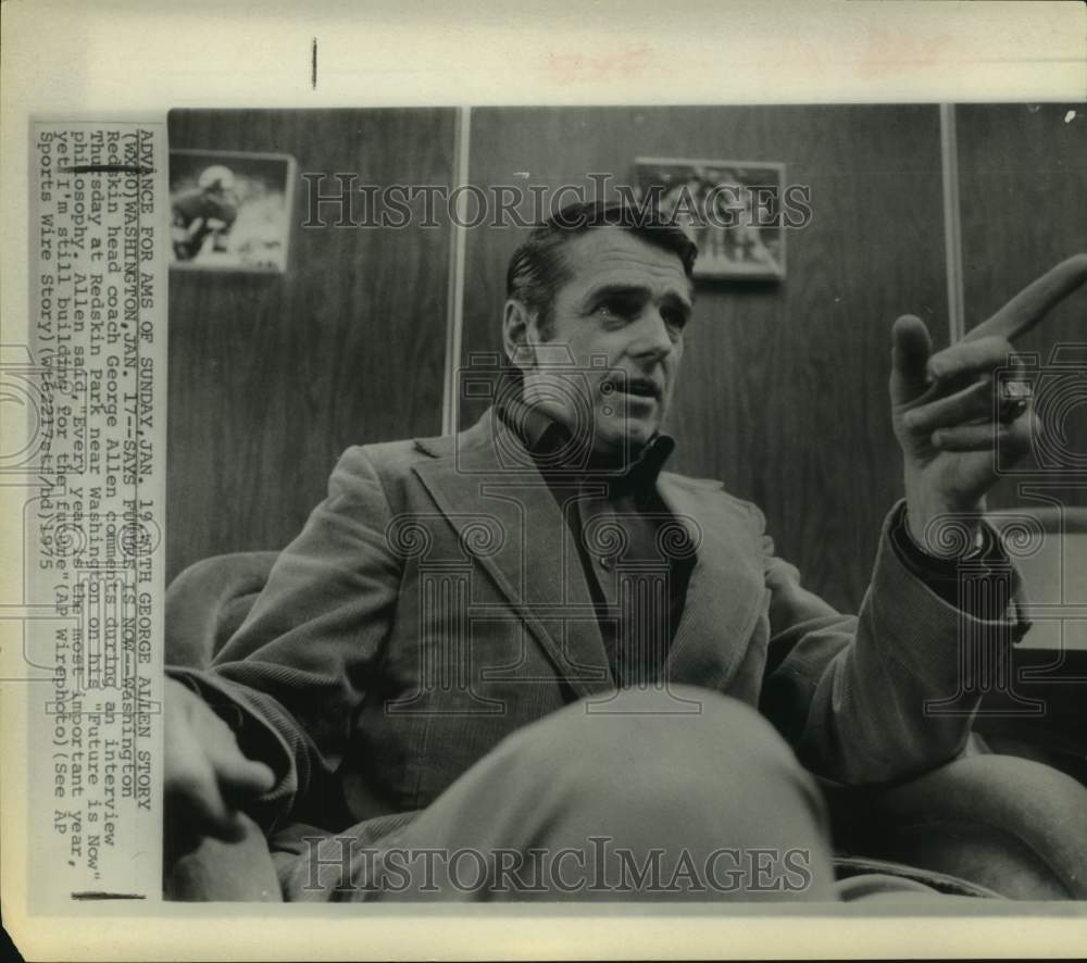 1975 Press Photo Redskins coach George Allen during interview in Washington.- Historic Images