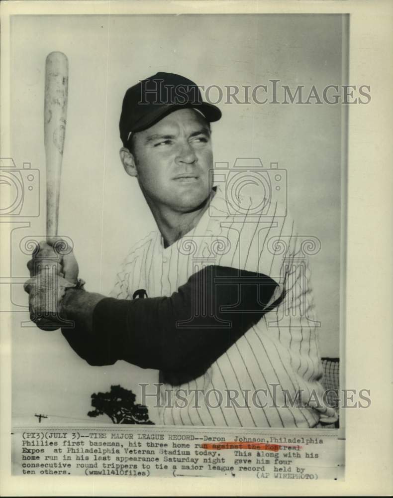 1972 Press Photo Phillies Deron Johnson hit four consecutive homers, ties record- Historic Images