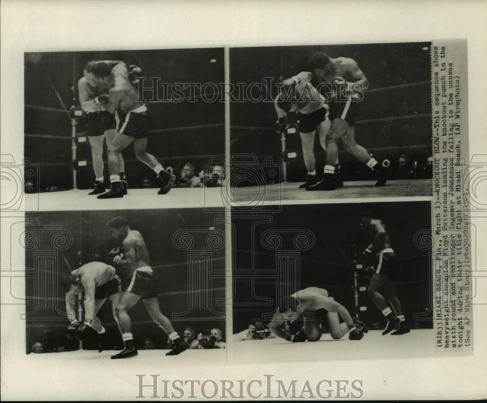 1961 Press Photo Sequence shows Floyd Patterson landing knockout punch in Miami- Historic Images