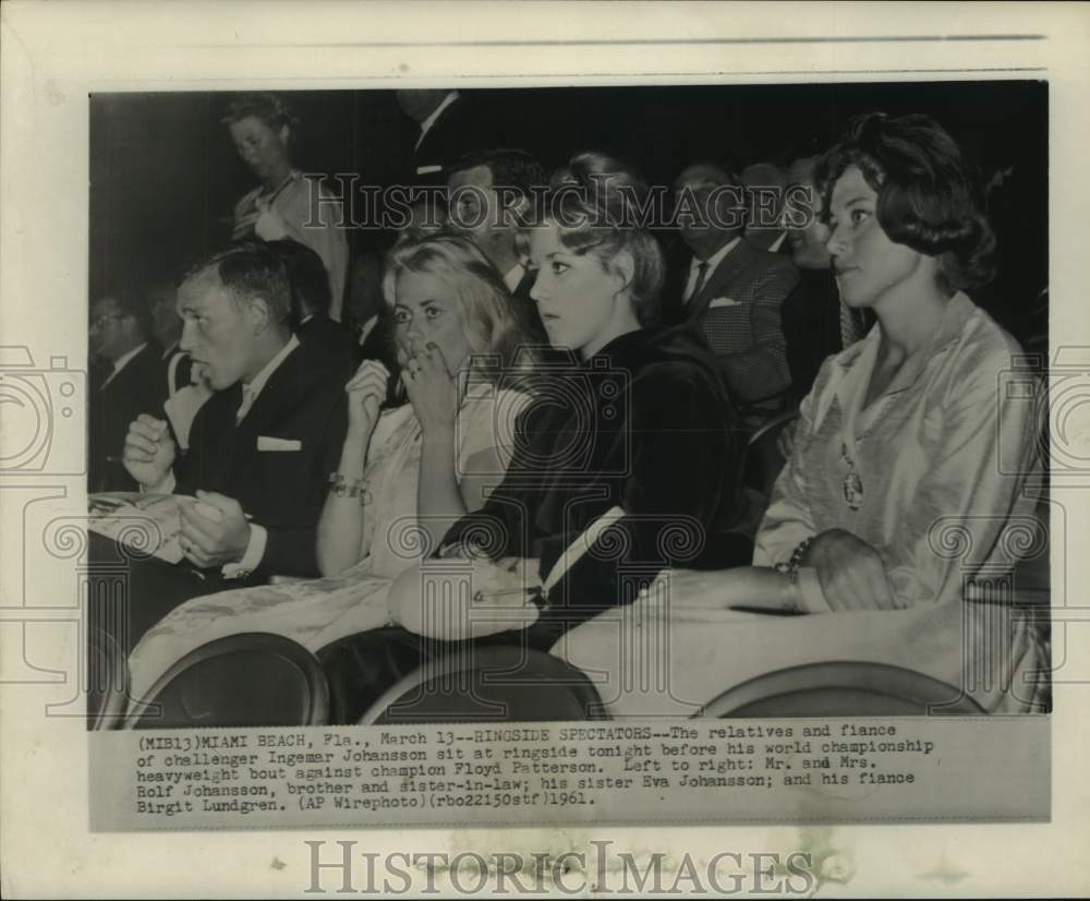 1961 Press Photo Family of boxer Ingemar Johansson ringside for fight in Miami- Historic Images