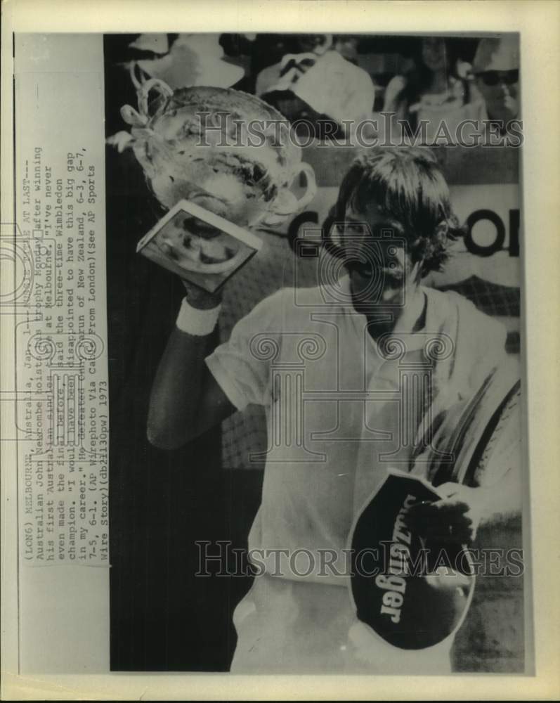 1973 Press Photo Tennis player John Newcombe &amp; Australian singles title trophy- Historic Images